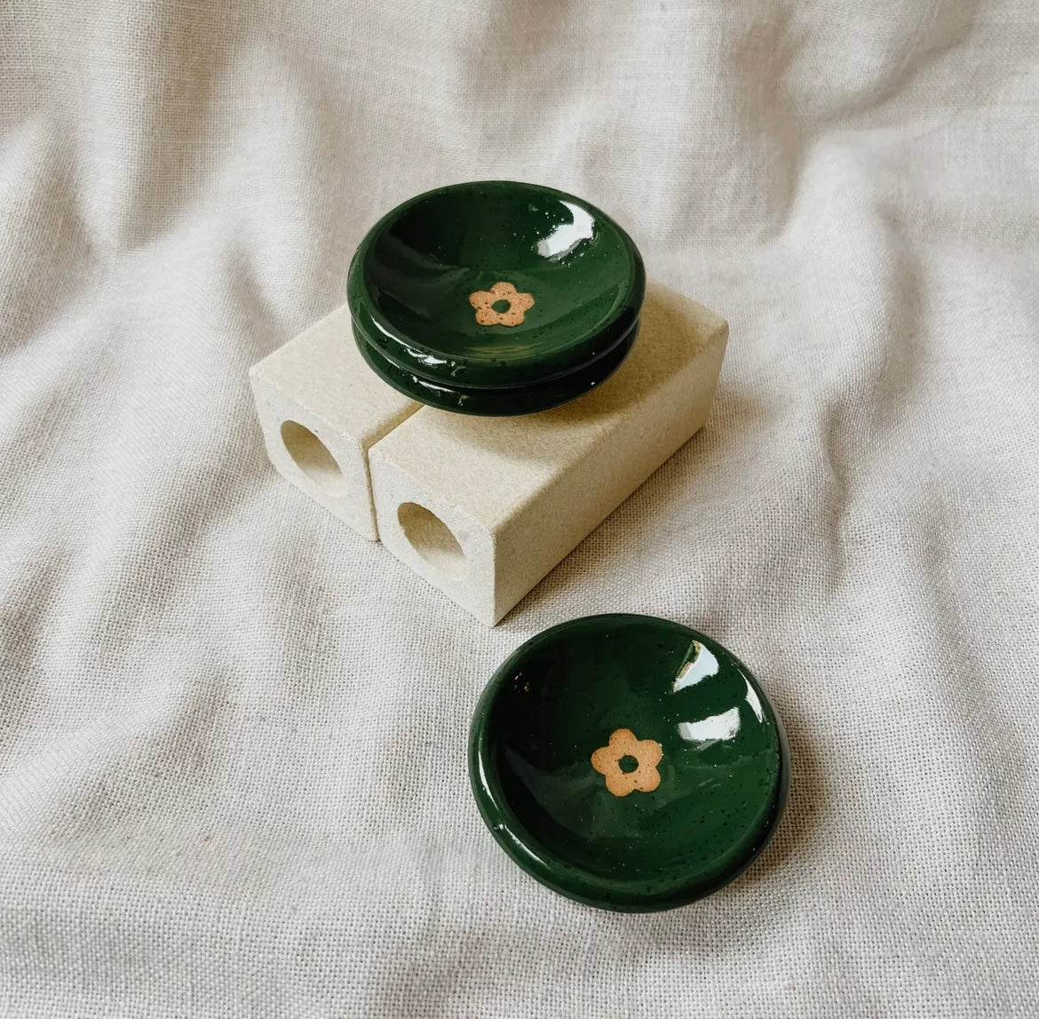 Mini Green Speckled Flower Ceramic Dish