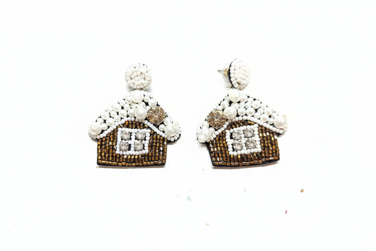 Beaded Gingerbread House Earrings