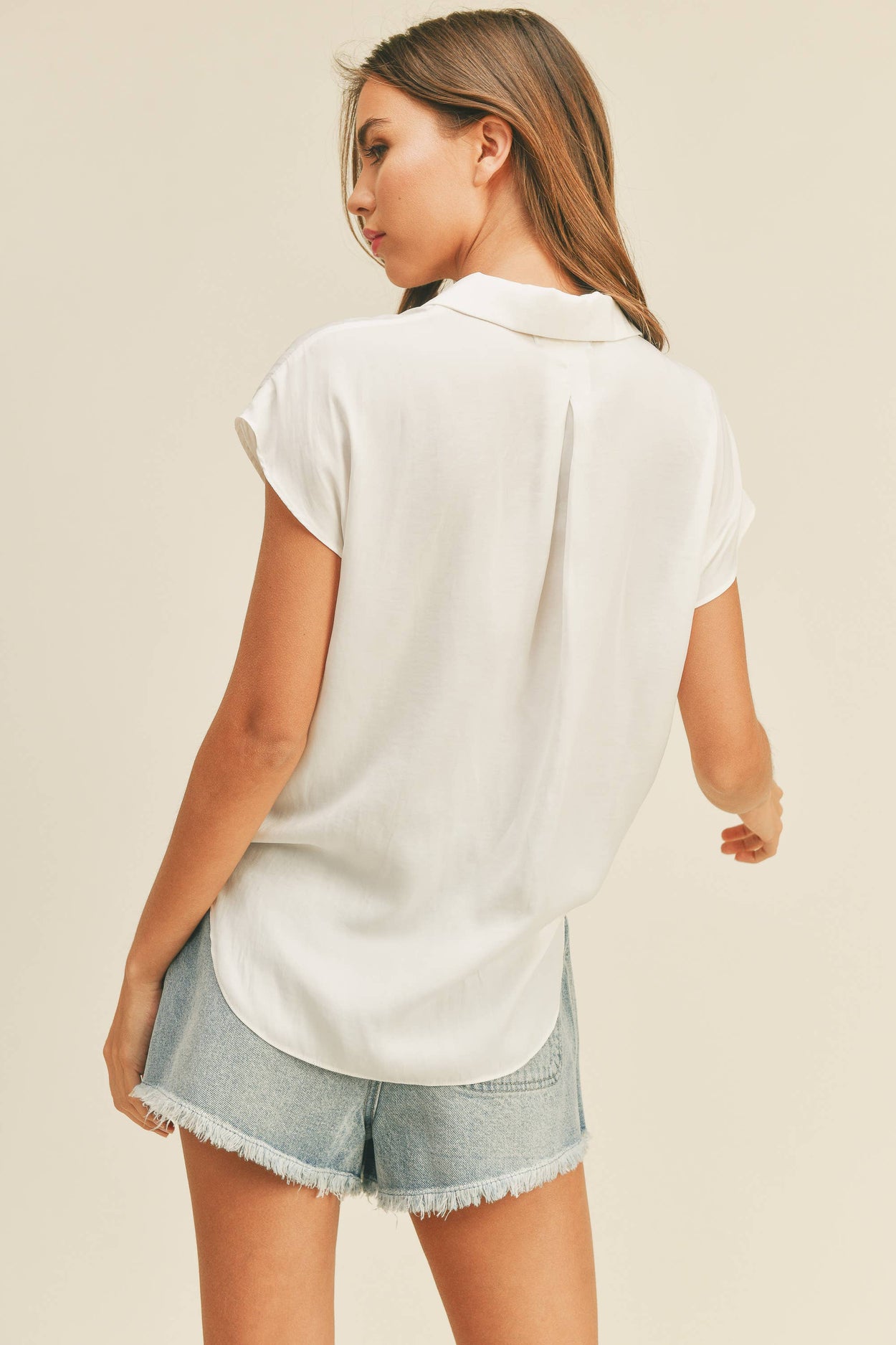 White Button Down Cap Sleeve Blouse