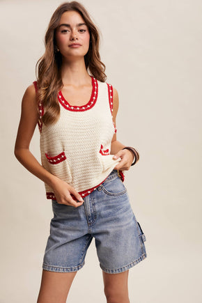 Contrast Trim Sleeveless Knit Top
