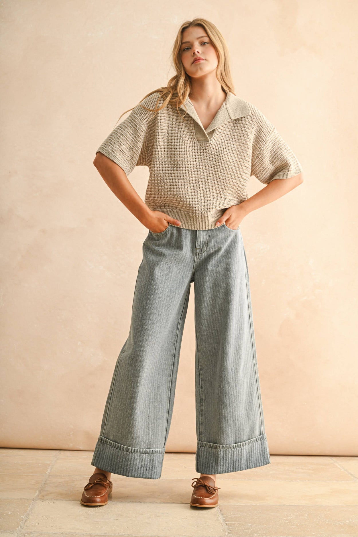 Taupe Collared Knitted Top