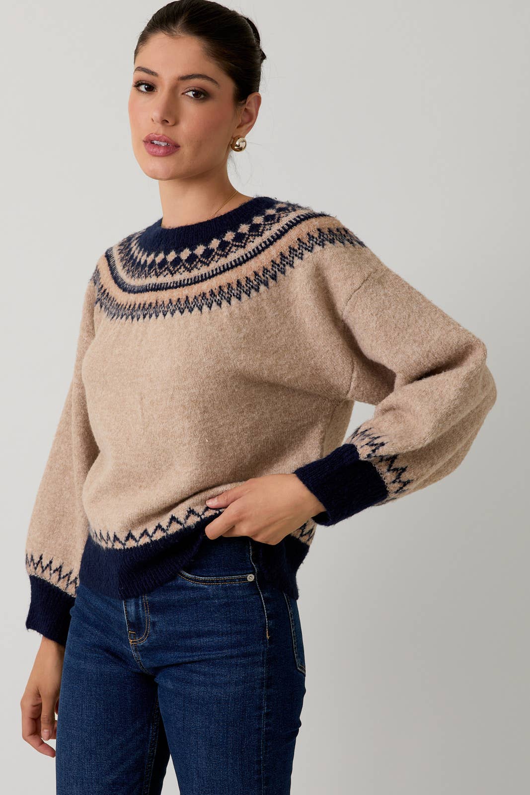 Oatmeal Crew Neck Drop Shoulder Sweater
