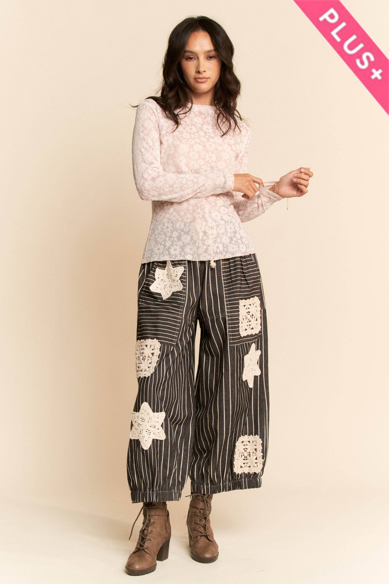 Plus Lavender Long Sleeve Floral Mesh Top