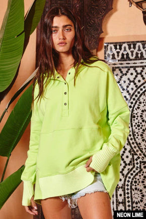 Cream French Terry Oversized Solid Hoodie Top