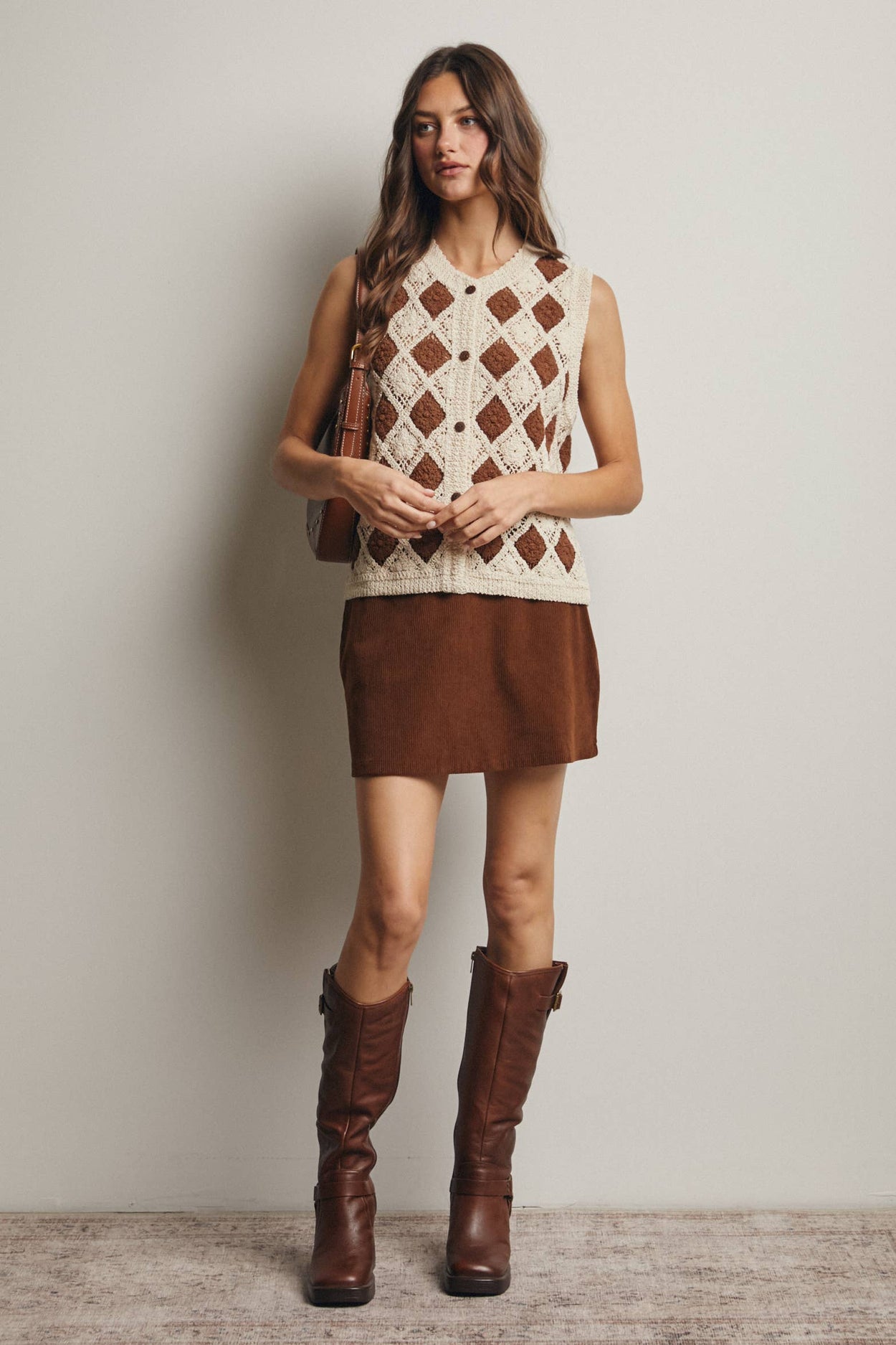 Black Crochet Diamond Pattern Vest