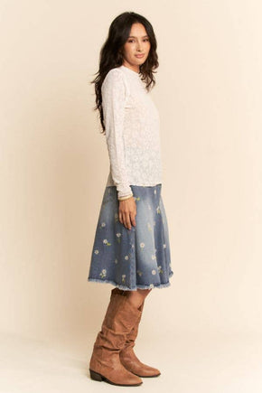 Plus Lavender Long Sleeve Floral Mesh Top