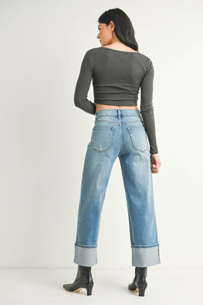 Petite Cuffed Slim Wide Jean