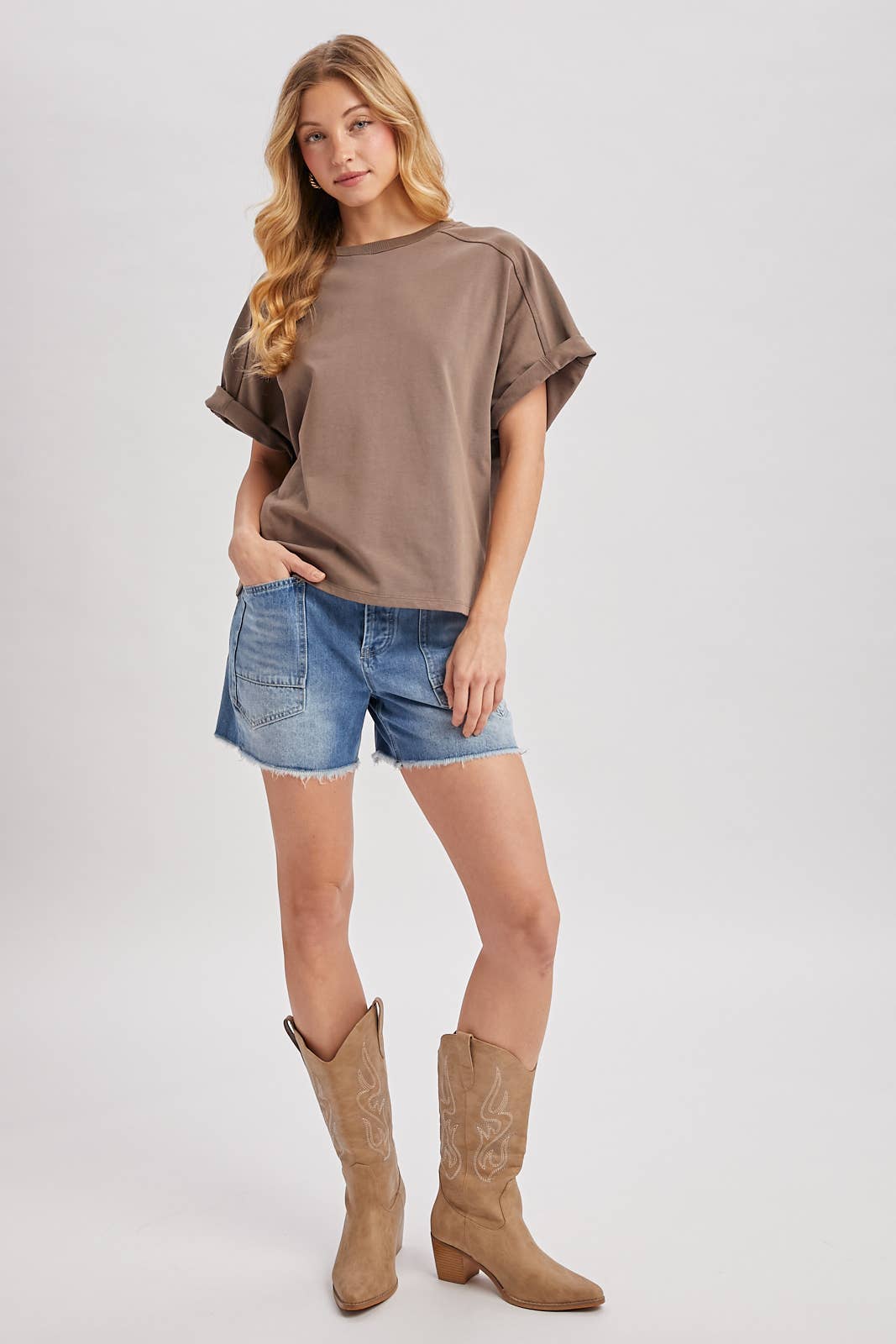 Mushroom Cotton Boxy Knit T Shirt