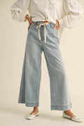 Denim Washed Tie Front Pants