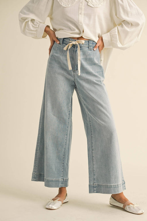 Denim Washed Tie Front Pants