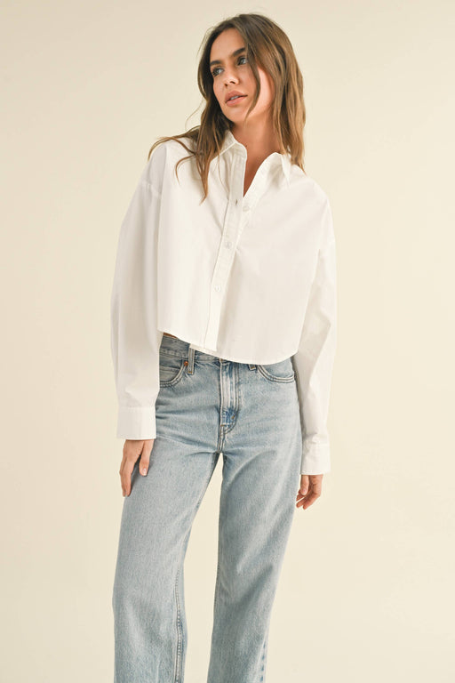 White Cropped Button Down Top