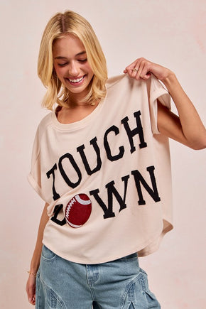 Touchdown Letter Patches Oversized Waffle Top