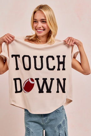 Touchdown Letter Patches Oversized Waffle Top