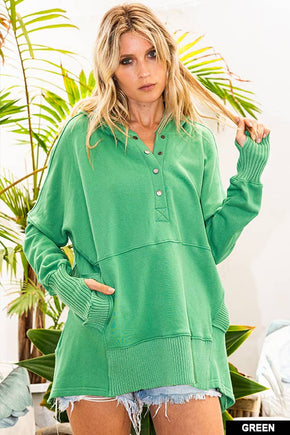 Cream French Terry Oversized Solid Hoodie Top