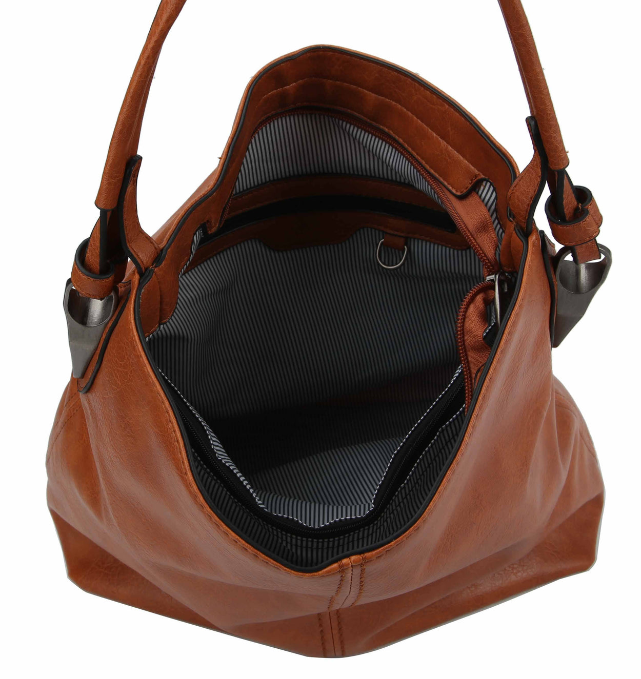 Mocha Side Metal Accent Hobo Bag