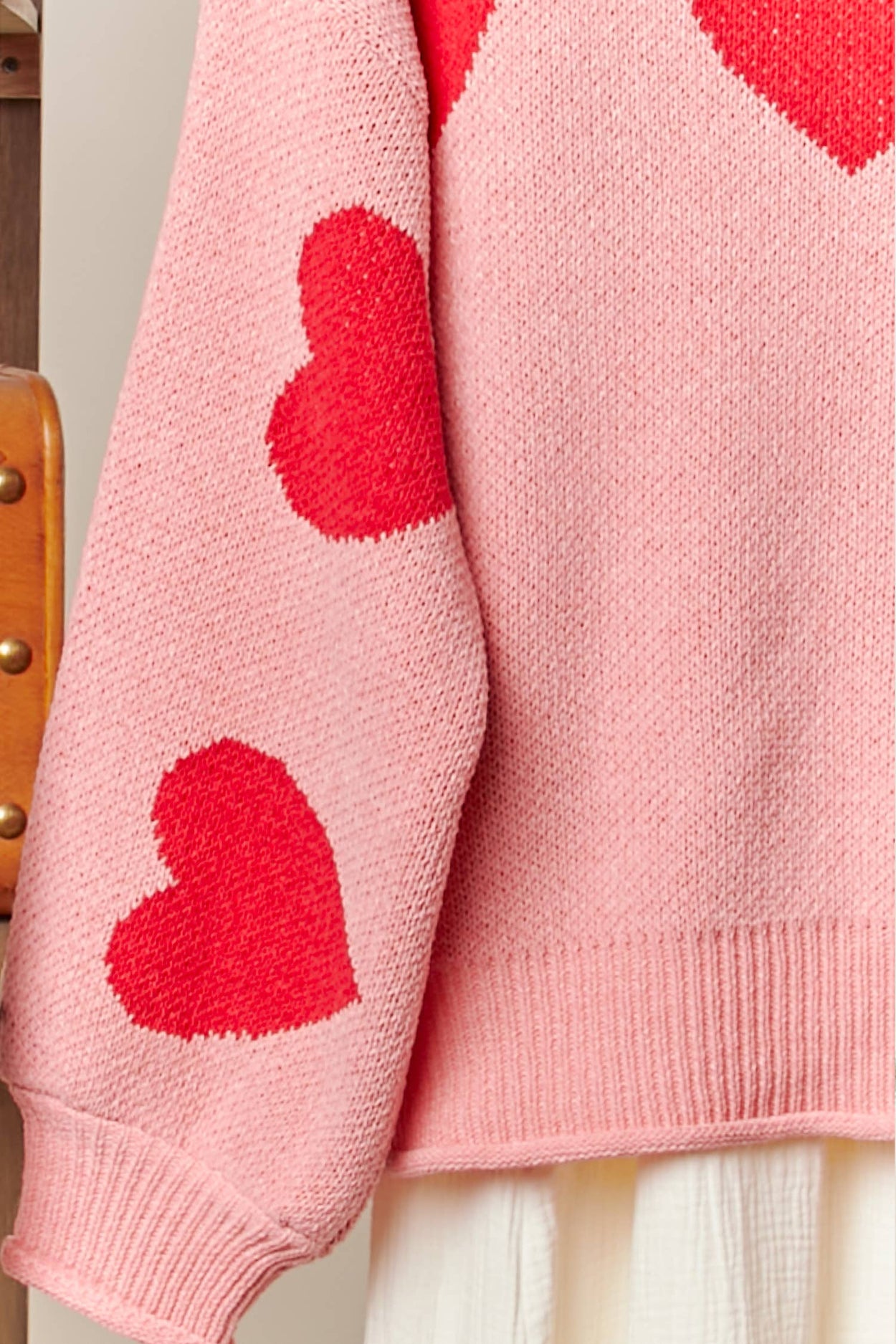 Pink Heart Patched Loose Fit Sweater