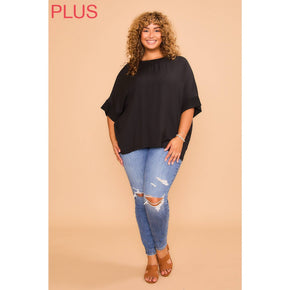 Plus Black Dolman Sleeve Top