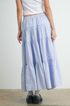 Blue & Red Dot Flowy Maxi Skirt