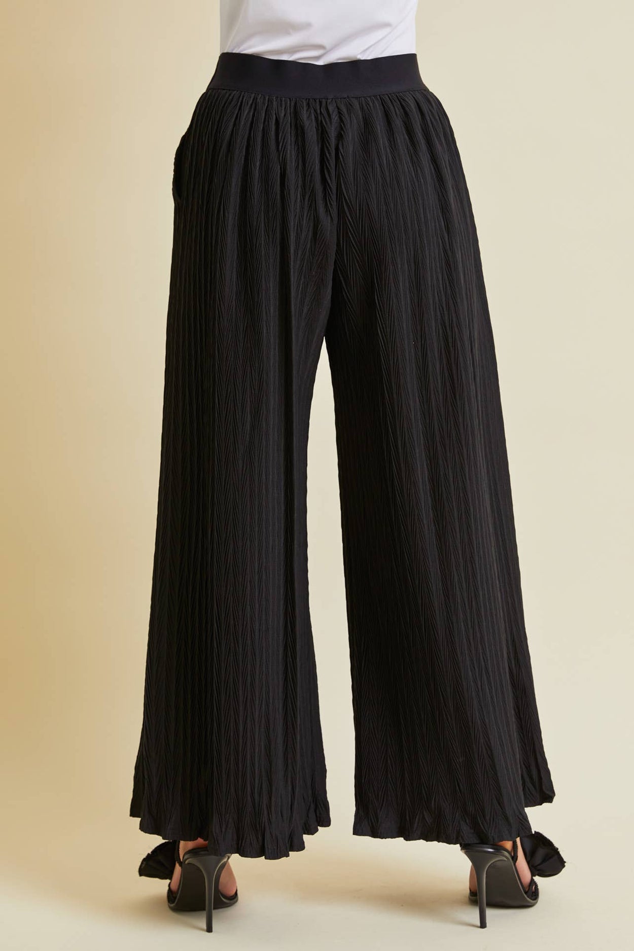 Plus Black Plisse Wide Leg Pants