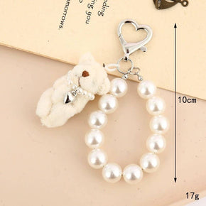 Tan Bear Pearl Bag Charm Keychain