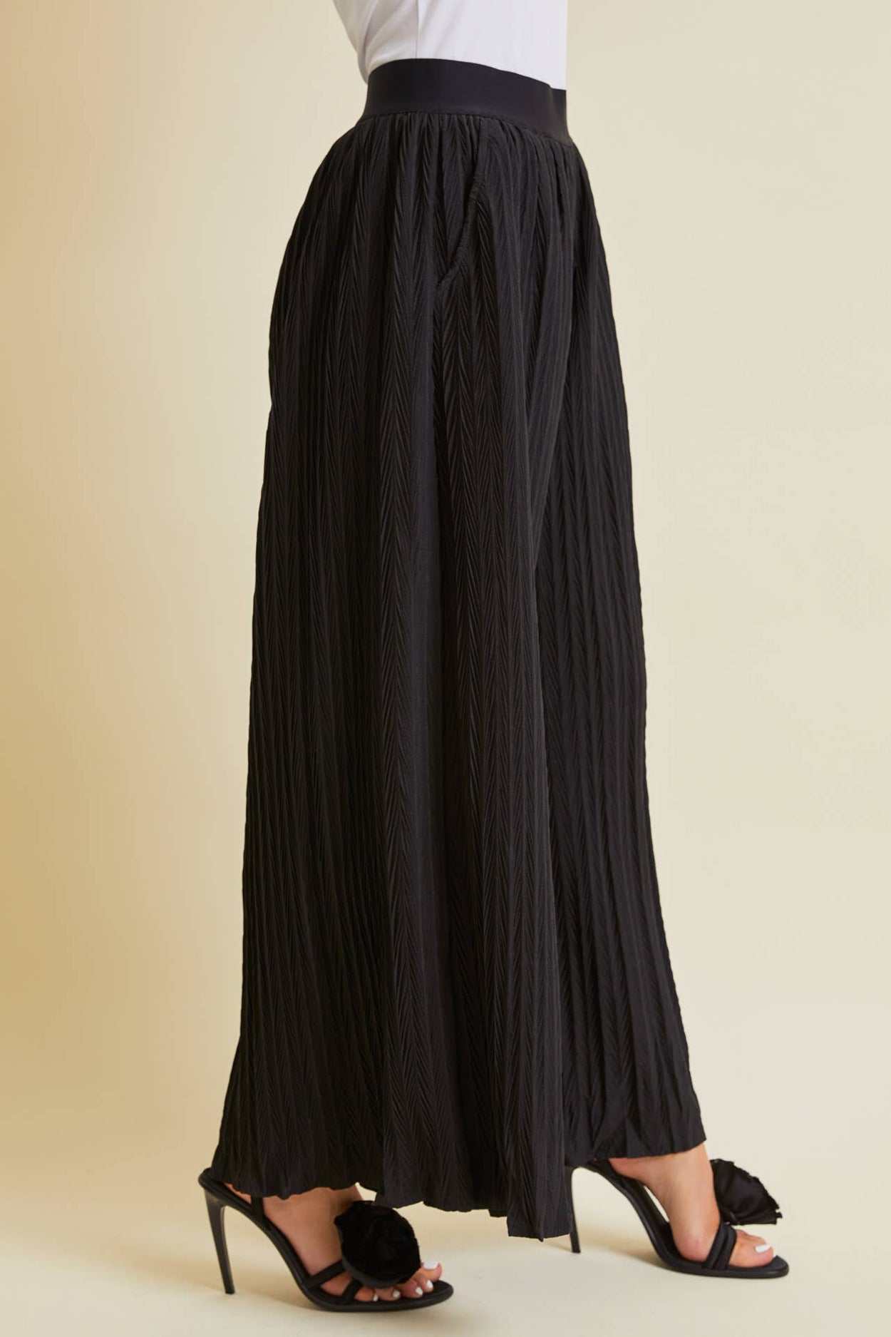 Plus Black Plisse Wide Leg Pants