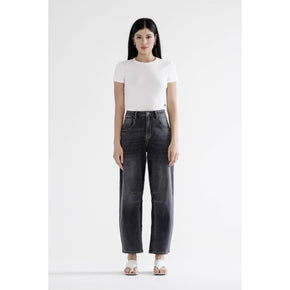 Black Eel Super High Hidden Button Barrel Jean