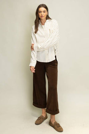 Brown Sophisticated Stripe Blouse