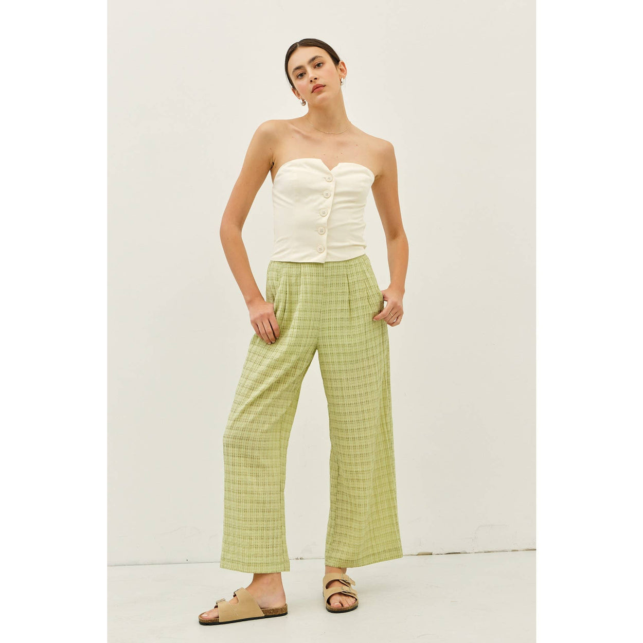 Sage Pleated Wide Leg Ankle Pants