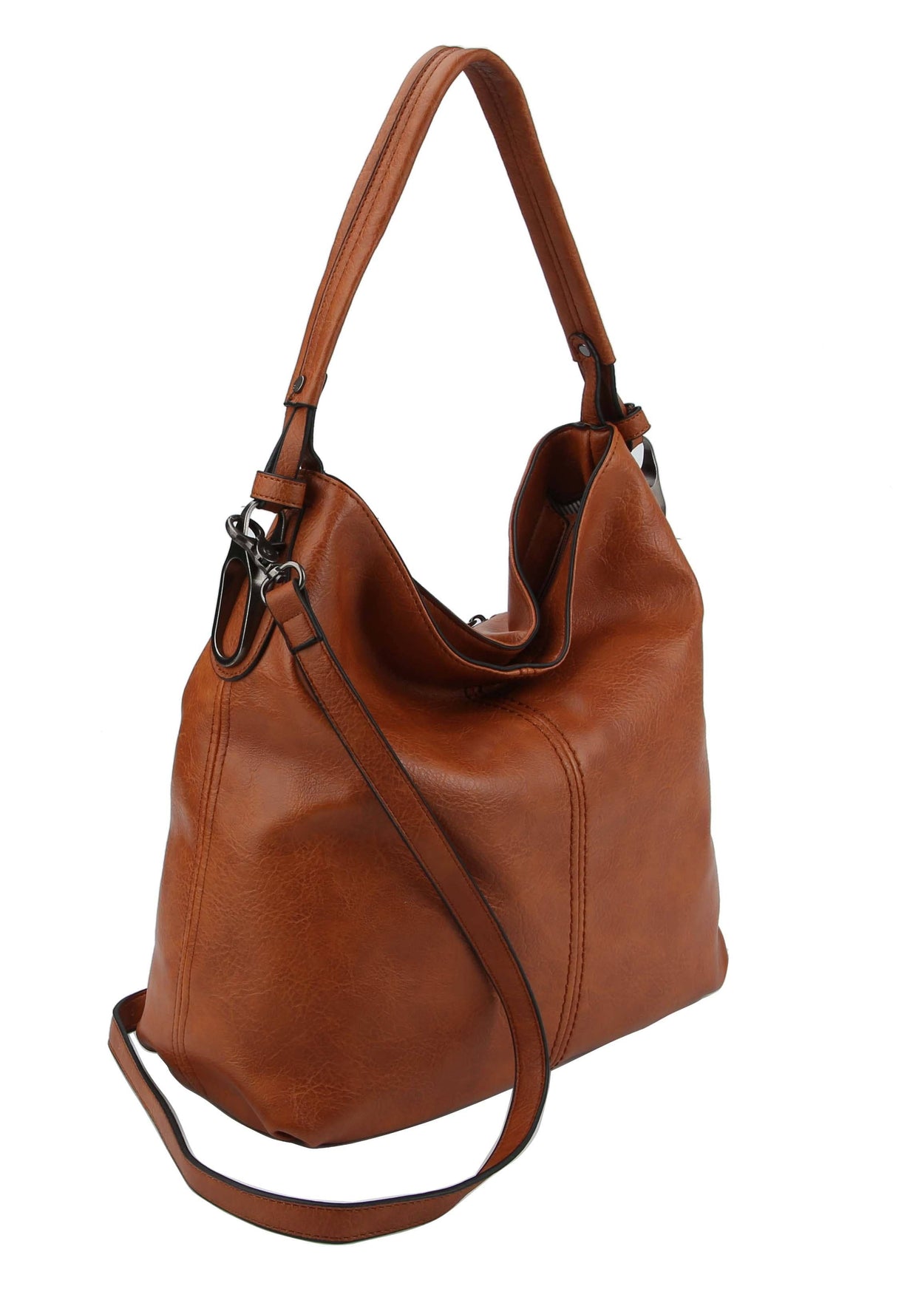 Mocha Side Metal Accent Hobo Bag