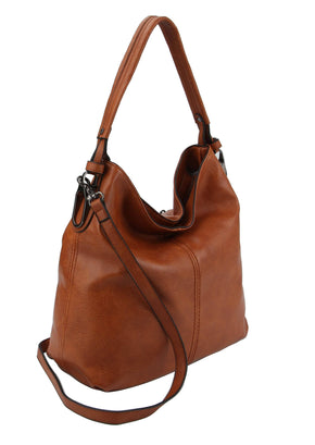 Mocha Side Metal Accent Hobo Bag