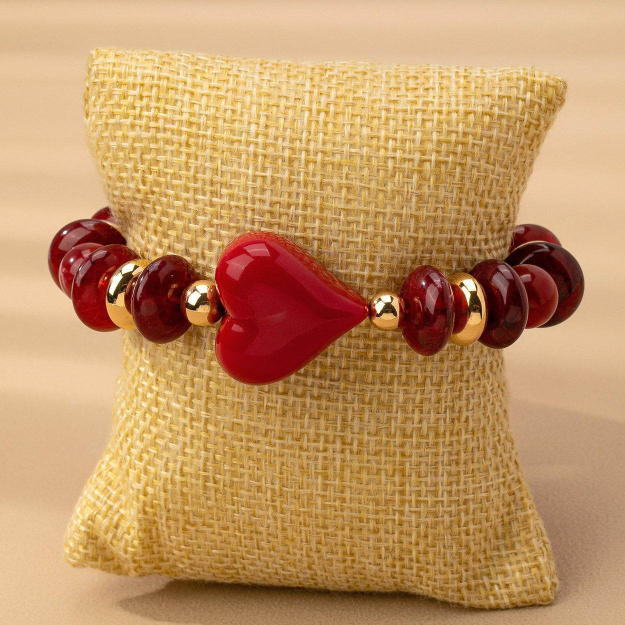 Gold Handmade Chunky Beaded Heart Bracelet