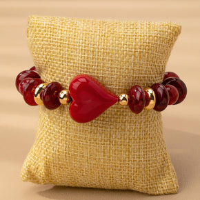 Gold Handmade Chunky Beaded Heart Bracelet