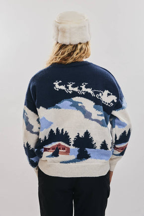 Navy Ski Village Graphic Sweater