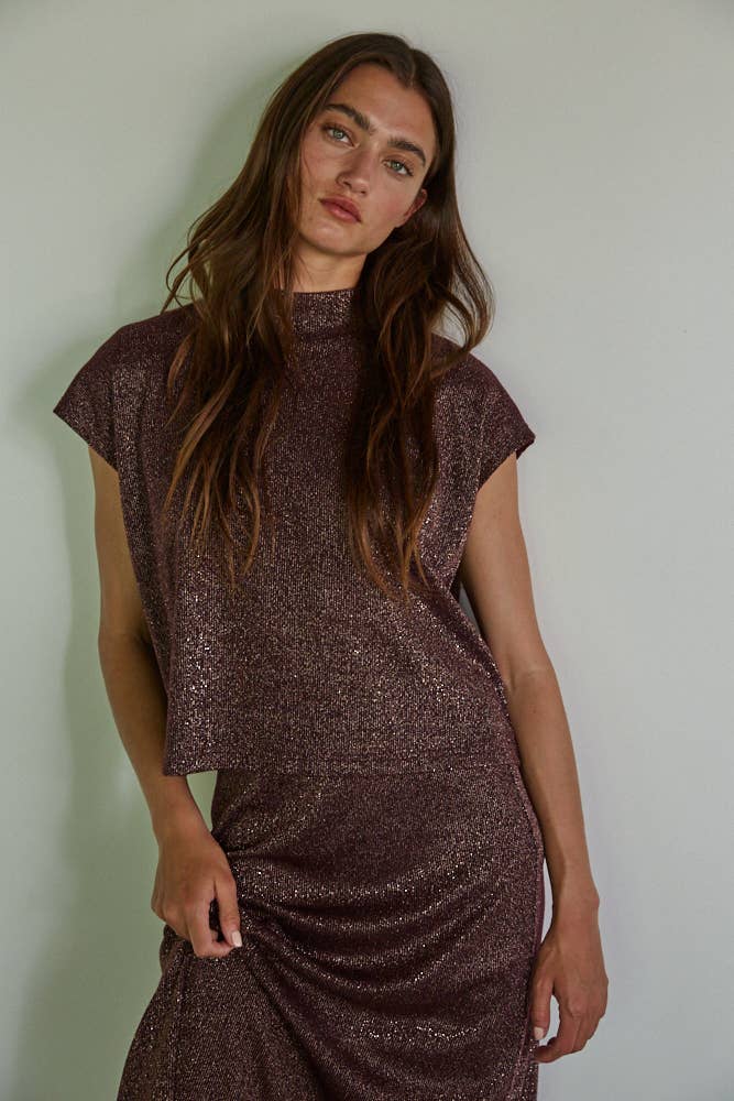 Plum Glitter Mock Neck Top