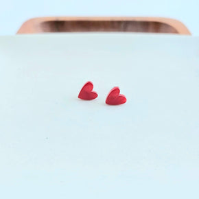 Red Hand Drawn Heart Studs