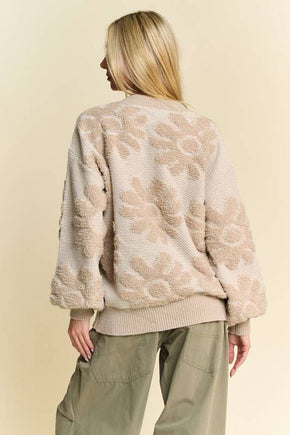 Plus Beige Textured Floral Sweater
