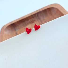 Red Hand Drawn Heart Studs