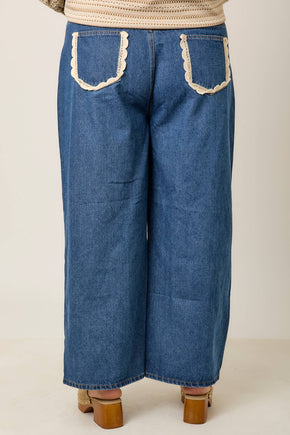 Plus Denim Jeans With Crochet Trim