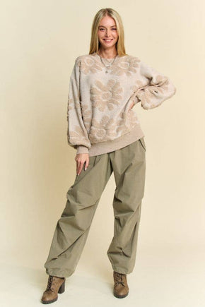 Plus Beige Textured Floral Sweater