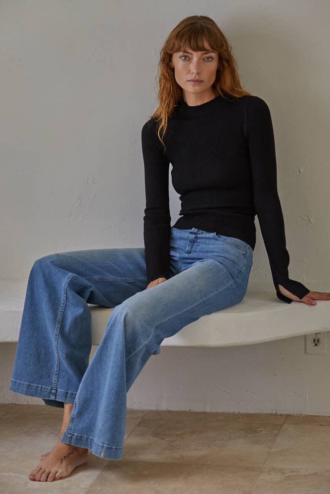 Ribbed Black Knit Top