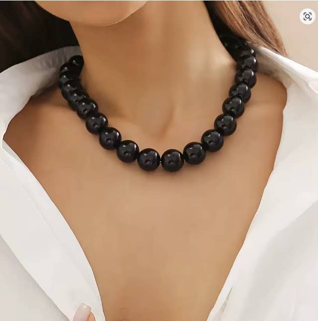 Black Boho Chunky Colorful Beaded Statement Necklace