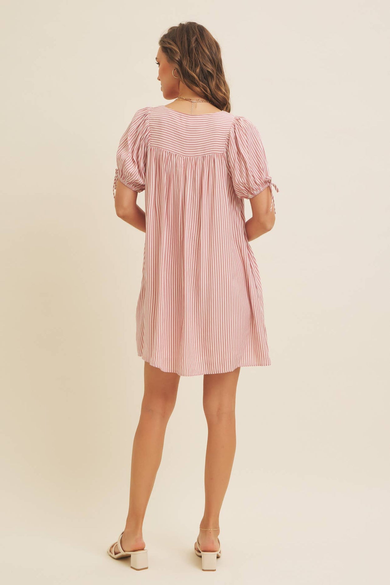 Red Stripe Puff Sleeve Mini Dress