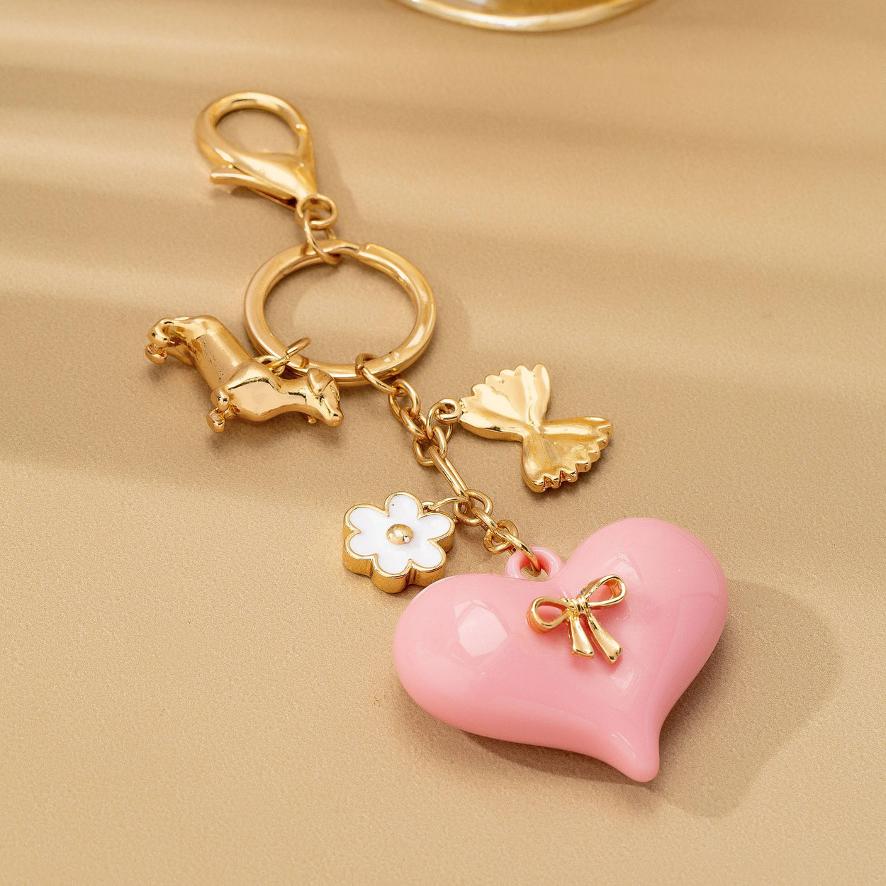 Gold Bag Charm Heart Keychain