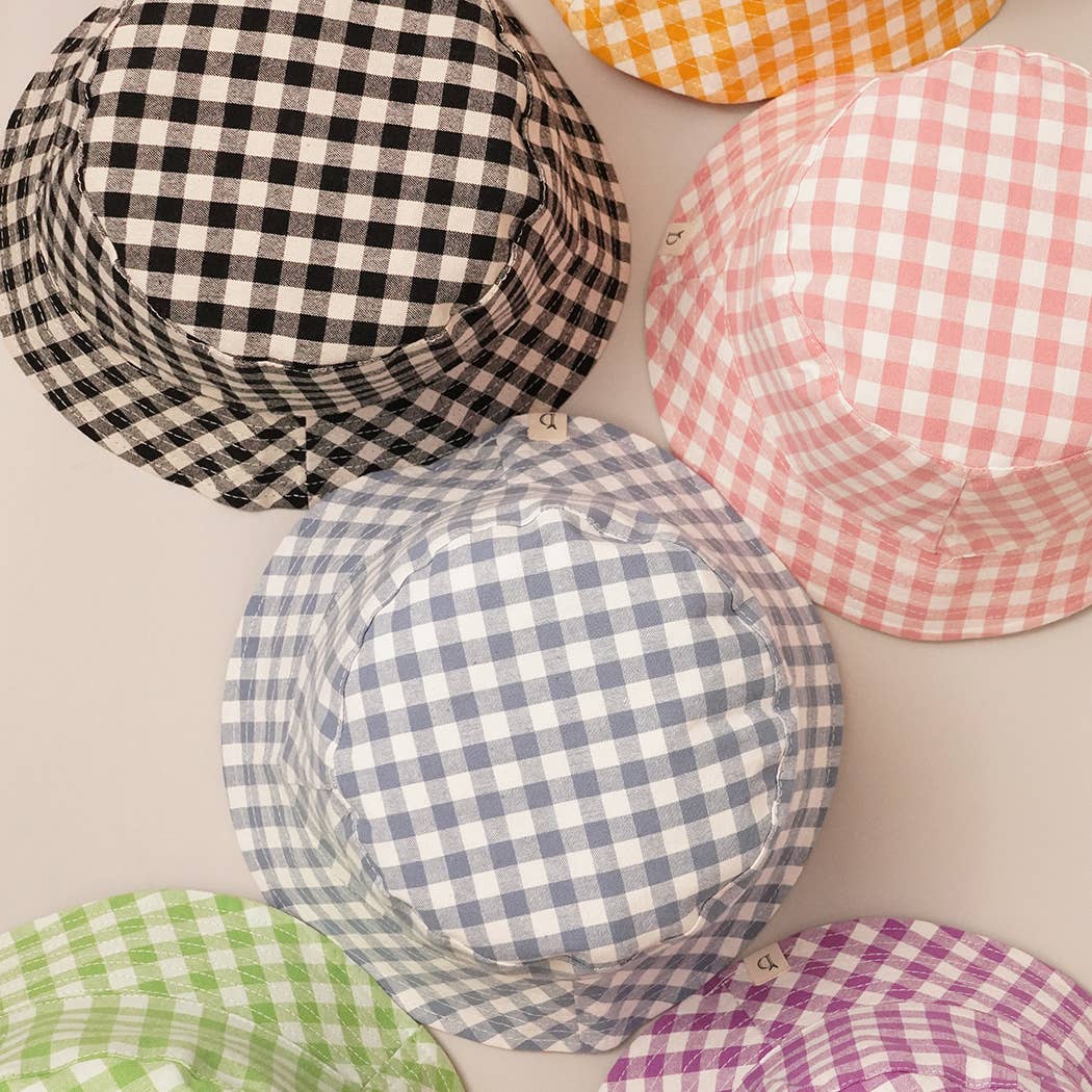 Dusty Blue Gingham Reversible Bucket Hat