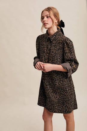 Charcoal Leopard Denim Shirt Dress