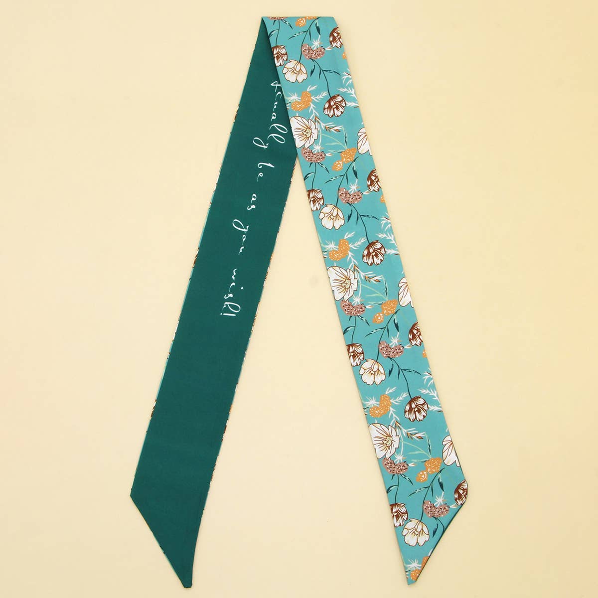 Khaki Chic Floral Letter Twilly Scarf