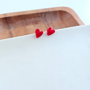 Red Hand Drawn Heart Studs