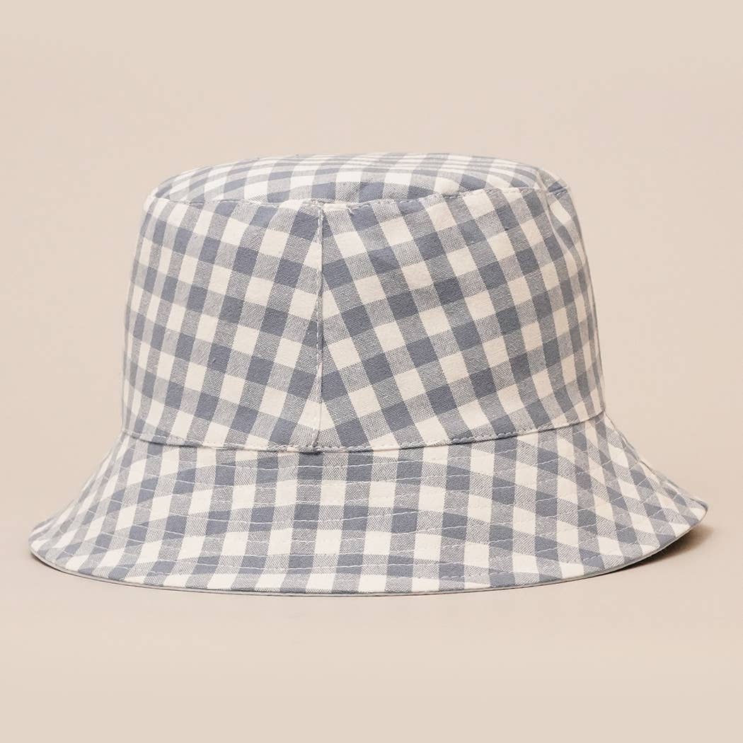 Dusty Blue Gingham Reversible Bucket Hat