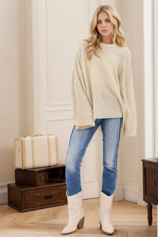 Plus Beige Voluminous Sleeve Knit Top