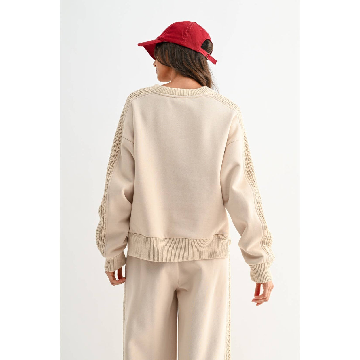Beige Cable Knit Trim Bottoms